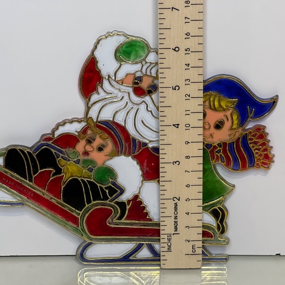 Vintage Plastic Christmas Stained Glass Suncatcher Giftco Set Of 3 with 8” Tall - Picture 13 of 14